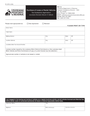 Louisiana Vehicle Lease Tax Exemption Application