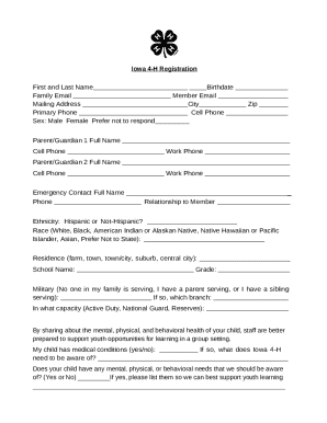 Iowa 4-H Registration Form