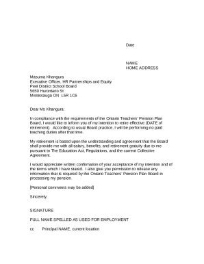 Retirement Notice to HR