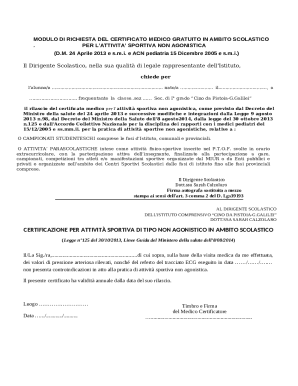 Italian School Non-Athletic Medical Certificate Request