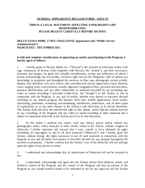 General Appearance Release Form - Adults