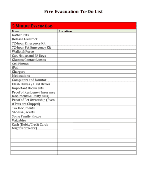 Fire Evacuation To-Do List