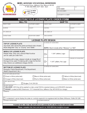 Missouri Motorcycle License Plate Order Form