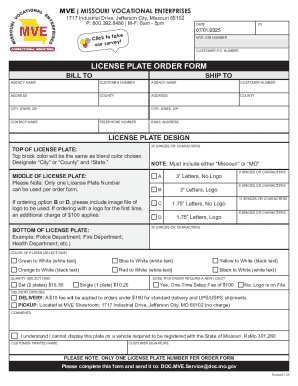 Missouri License Plate Order Form