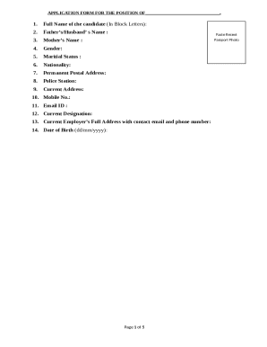 Application Form for Position