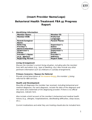 Behavioral Health Treatment FBA Progress Report