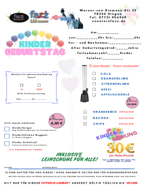 Kinder Birthday Bowling Party Form