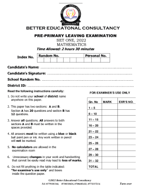 Pre-Primary Leaving Examination Mathematics