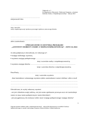 Personal Assistant Program Affidavit