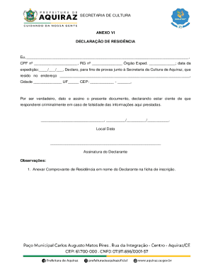 Brazil Residence Declaration Form