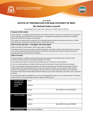 Form RP1B Notice of Termination for Non-Payment of Rent