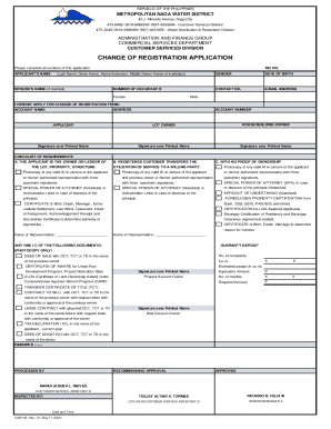 Metropolitan Naga Water District Change of Registration Application