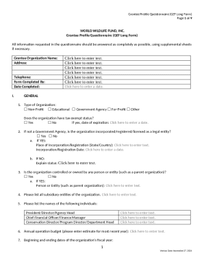 Grantee Profile Questionnaire