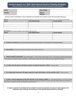 Mental Capacity Act 2005 Best Interest Decision Meeting Template