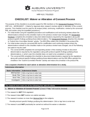 HRP-410 Waiver or Alteration of Consent Process Checklist