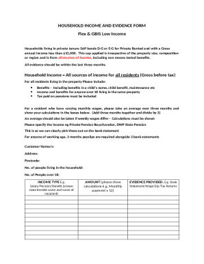Household Income and Evidence Form