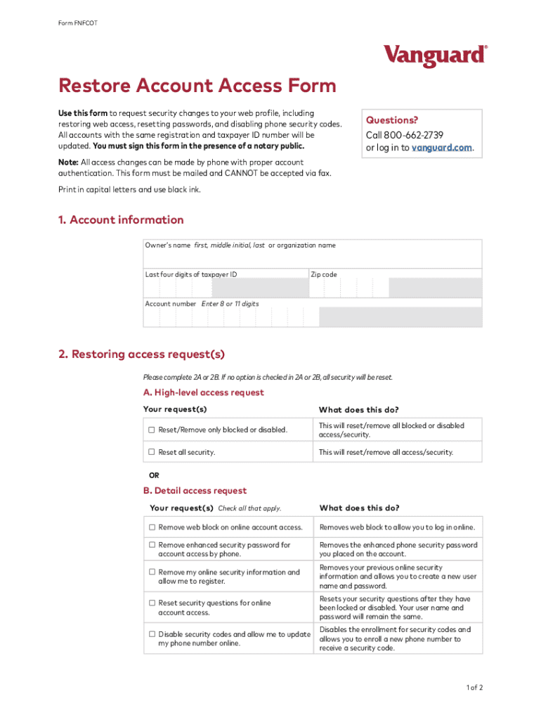 Vanguard Organization Resolution Form.pdf Vanguard Restore Account Access Form - Blank Fillable Template | Fill ...