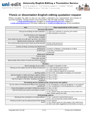 Thesis or Dissertation English Editing Quotation Request