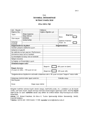 Staj Sicil Fişi