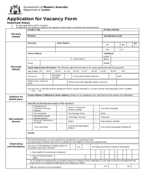 Application for Vacancy Form