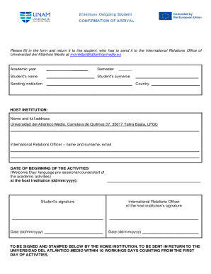 Erasmus+ Outgoing Student Confirmation of Arrival