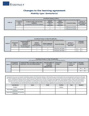 Erasmus Learning Agreement Changes