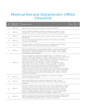 Medical Record Department Checklist