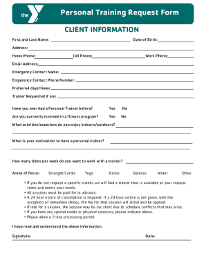 Personal Training Request Form