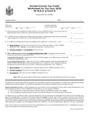 Maine Earned Income Tax Credit Worksheet