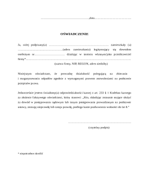 Declaration of Waste Collection Activity