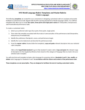 NYS World Language Rubric Templates
