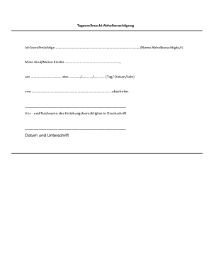 Tagesvollmacht Abholberechtigung