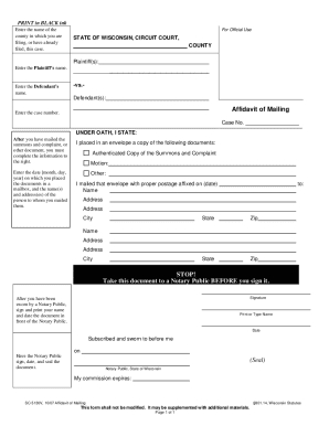 Wisconsin Affidavit of Mailing