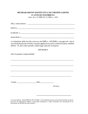 Italian Declaration of Substitution of Certification