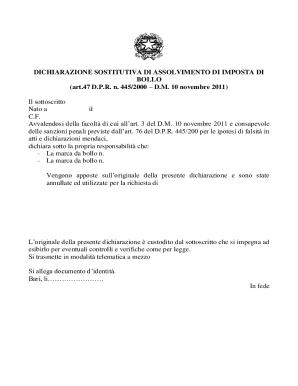 Italian Stamp Duty Exemption Declaration