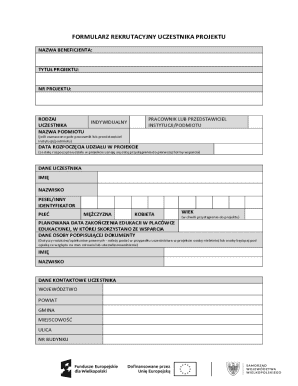 Recruitment Form for Project Participants