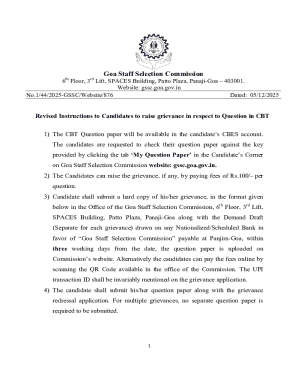 Goa Staff Selection Commission Grievance Form