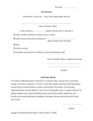 Religious Education Declaration Form