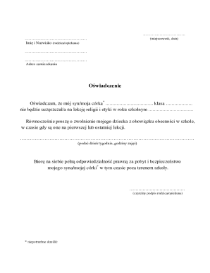 Polish Religious Education Exemption Form