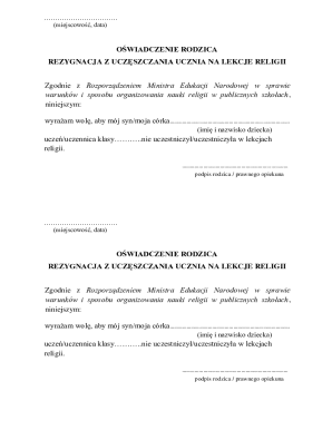 Parent Declaration of Student's Religious Education Withdrawal