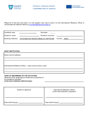 Erasmus+ Outgoing Student Confirmation of Arrival