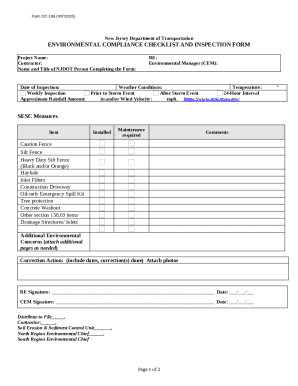 New Jersey Environmental Compliance Checklist Form