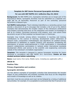 NSF Senior Personnel Synergistic Activities Template