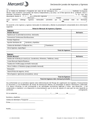 Venezuela Income and Expense Declaration