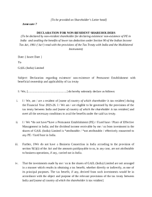 Non-Resident Shareholder Tax Declaration