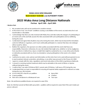 Waka Ama New Zealand Team Event Waiver and Authority Form