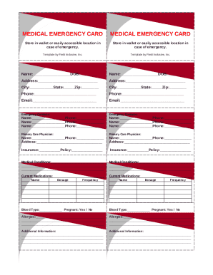 Medical Emergency Card Template