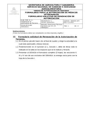 SENASA Veterinary Authorization Renewal Form