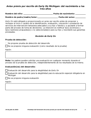 Early On Michigan Written Notice Form