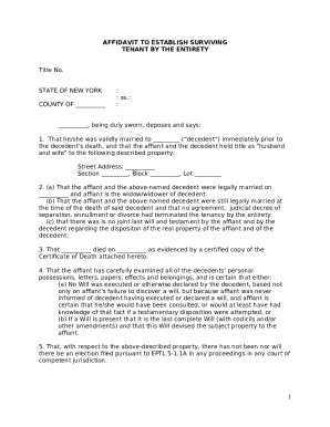 Affidavit to Establish Surviving Tenant by the Entirety